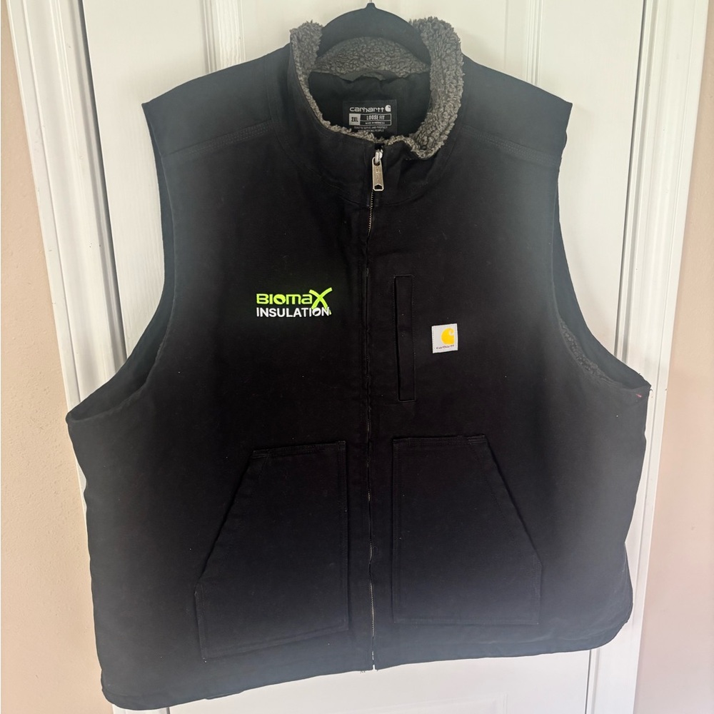 Carhartt Vest 2XL Black Sherpa Lined Workwear 104277 Embroidered Biomax Logo Men